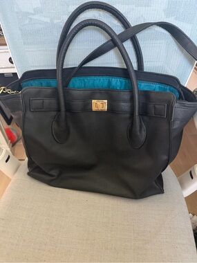 Classic Black Tote briefcase with Teal Lining - Unbranded